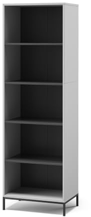 Vicco Bücherregal Eliza, Grau, 60 x 180 cm | mit 5 Fächern, zur Aufbewahrung von Büchern und Dekoration geeignet