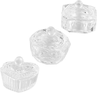 TOVINANNA 3 Stück Kristall Nagelkunstbecher Klein aus Glas mit Deckel Acryl Flüssigkeit und Pulver für Maniküre Nagelstudio Zubehör