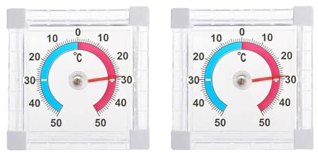 2 Stück Fensterthermometer Aussen Selbstklebend, Digitales Außenthermometer + - 50°C Außenthermometer Fenster Analog Genaue Messung Der Temperatur Geeignet Für Aussen Und Fenster (7,5 X 7,5 Cm)
