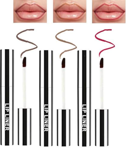 3 Pezzi Penna Contorno Labbra Removibile,Lip Liner,alta Pigmentazione, texture Morbida per Contorni Labbra Perfetti(marrone scuro + marrone chiaro + rosso vino)