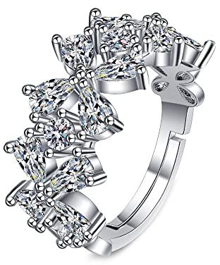 Ayoiow Trauringe 585 Weissgold, Hohlblume Wassertropfen Moissanit Trauringe Weißgold 585, Damenring Weißgold Breit