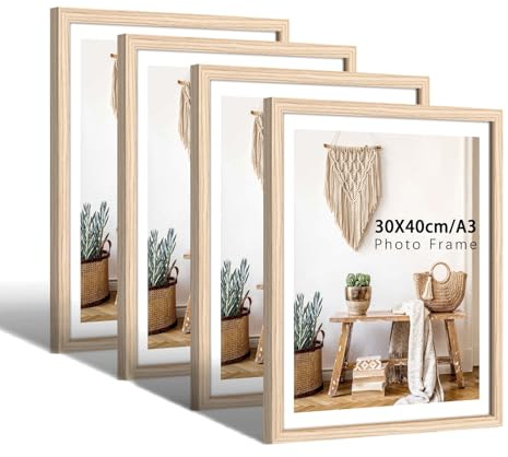 FajerminArt 4 Pack Bilderrahmen Beige, 30x40cm Holz Fotorahmen,MDF Holz Rahmen, Posterrahmen mit Acrylglas, Wandrahmen für Haus Büro Galerie Porträt Foto Querformat or Vertikal