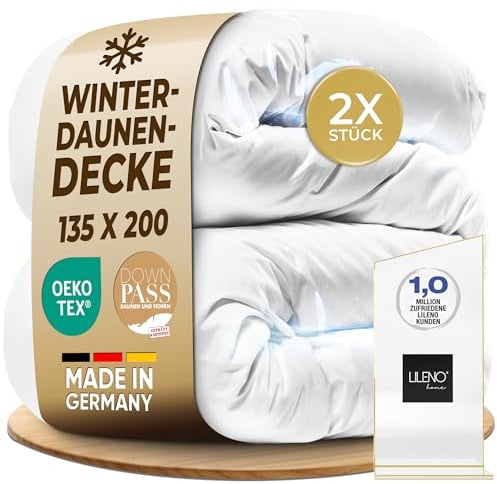 LILENO HOME Winter Bettdecke 135x200 Daunen (90% Daunen / 10% Federn) – | Flüsterleise, Wolkenweiche & dicke Winterdecke 135x200 extra warm – Made in Germany, Oeko-Tex & 60 °C Waschbar