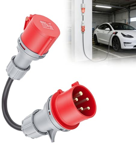 Adaptateur CEE 32A vers 16A, 5 pôles, IP44 étanche avec Couvercle de Protection Auto-fermant pour Industrie, Chantiers et Voiture électrique
