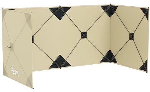 Outsunny Paravent de camping - Cadre de moyeu pop-up - Coupe-vent avec cordes de haubanage - Piquets de sol et sac de transport - Pour plage, caravane, extérieur - 480 x 120 cm - Kaki