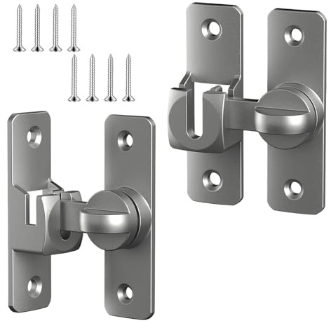HECHKJ Pestillo para Puerta Corredera 90°/180°, Cierre Seguro de Aluminio con 2 piezas y 8 tornillos, Ideal para Baño, Dormitorio y Armarios