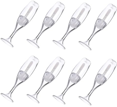 8ml Wine Glass Shaped Lip Gloss Tube 8pcs Plastic Refillable Kit | White Stoppers and Caps, for Sample Making and Cosmetic Crafts, Compact Bottle-style Design