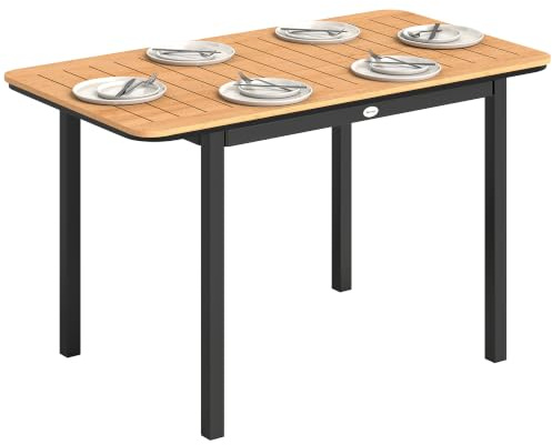 Outsunny Gartentisch für 6 Personen Holz-Verbundstoff 127x70cm Braun | Rechteckiger Outdoor-Tisch, Metallrahmen, Lamellenplatte, Terrassenmöbel, für Balkon & Terrasse