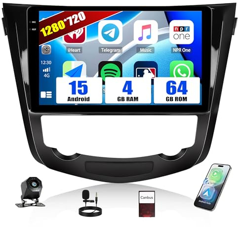 SIXWIN 4+64G Android 15 Autoradio für Nissan X-Trail Qashqai J11 T32 Rouge 2014-2018 mit CarPlay/Android Auto,10.1'' HD InCell Touchscreen mit WiFi GPS Bluetooth 5.0 FM/RDS Radio USB EQ+Rückfahrkamera