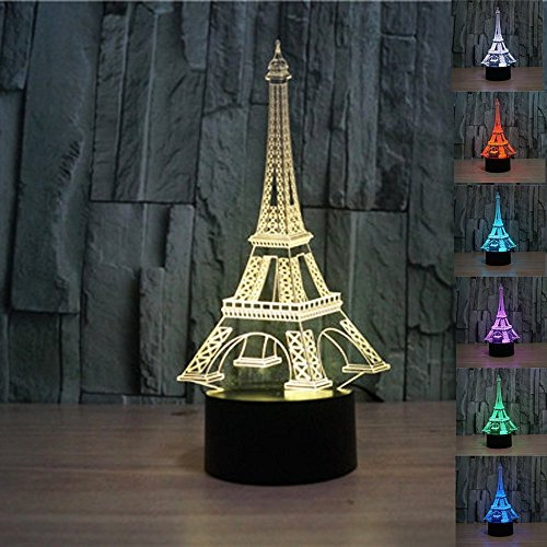 KINGCOO 3D Illusion Tischlampe, 7 Farben 3D Effekt Touch Nachtlicht Schreibtischlampe Dekoratives Licht für Kinder Weihnachts(Eiffelturm)