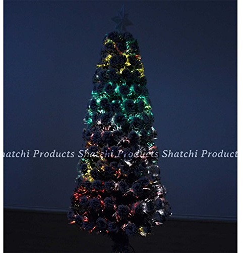 Shatchi 4ft -1200cm LED Pre-Lit Fibre Optic Christmas Tree with snow effects Xmas Light Decoration prelit Pre Li4