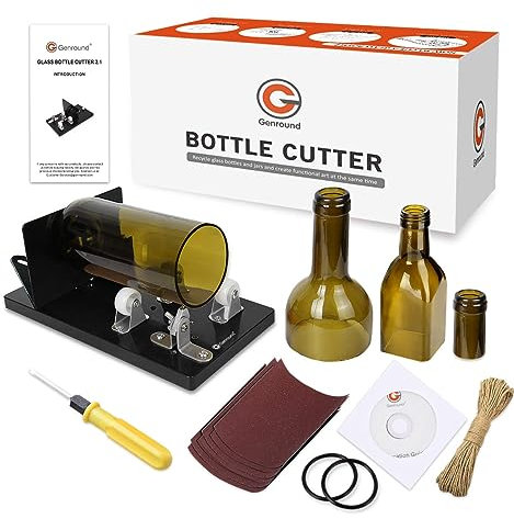 Bouteille Cutter, Genround 2023 mise à niveau 2.1 Coupe-verre Découpe Bouteille Coupe Bouteille en Verre, rond/carré Bouteille en verre Notation machine à partir du cou au Corps