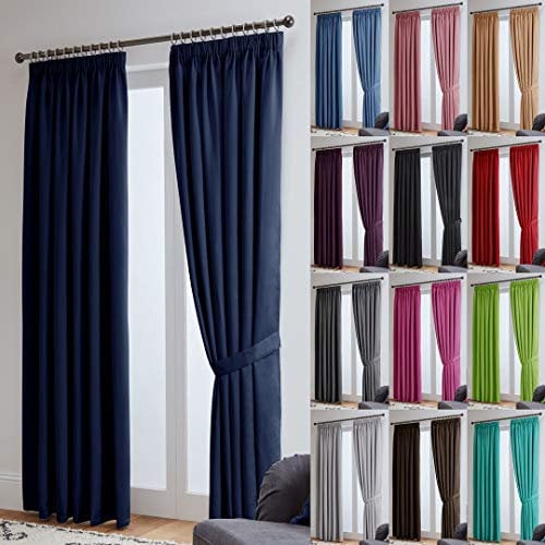 John Aird Blackout Curtains Pencil Pleat with Tie Backs (Navy,W 90 x L 72 (2 Panels) Thermal Energy Saving Curtains for Bedroom & Living Room