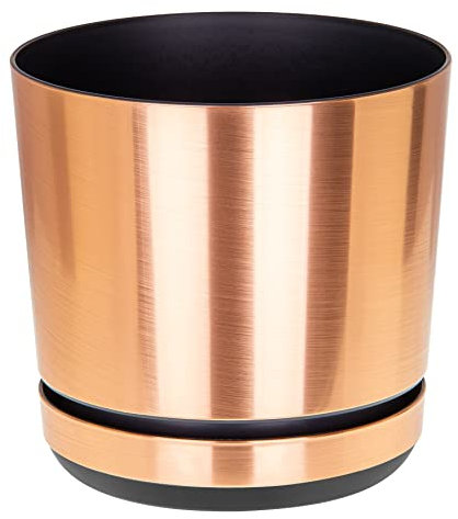 KORAD flower indoor plant pot with saucer plastic gloss modern decorative planter with drainage holes (26 cm - 10.2 inch, Copper)
