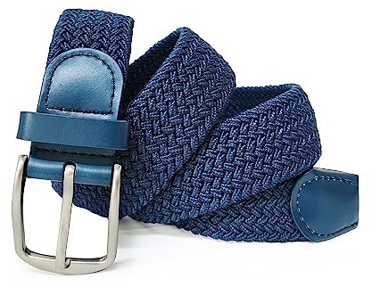 Gloop Unisex Elastischer Ledergürtel Geflochtener Stretchgürtel Dehnbarer Stoff Leder Gürtel für Damen und Herren, 18730a7 Jeansblau, Gesamtlänge ohne schnalle 100 CM