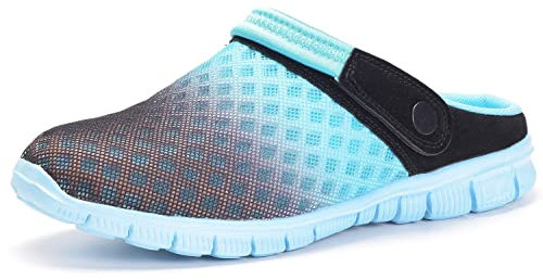 Uomo Donna Zoccoli Spiaggia Giardino Pantofole Scarpe da Mare Estate Sandali Scarpette Unisex Clogs Sabot Ciabatte, Nero Cielo Blu, 43 EU