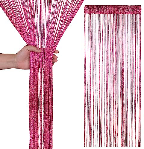 Trimming Shop String Curtains Glitter Fringe Panel Fly Screen Doorway Curtain Closet Window Doors Sequin Sheer Room Divider Tassel for Doorway, Windows, Home Decoration, 200cm x 90cm, Hot Pink