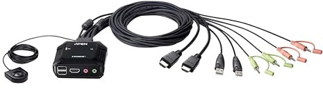 Aten CS22H 2-Port USB 4K HDMI Cable KVM Switch with Remote Port Selector