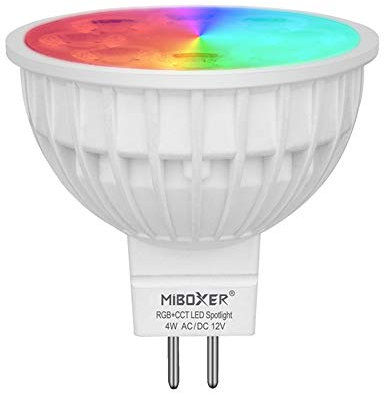 LGIDTECH FUT104 Miboxer Bombilla Foco 4W MR16 LED 2.4GHz Zócalo GU5.3 CA/CC 12V Cambio de color y temperatura RGB+CCT,Control de teléfono a través del concentrador de puerta de enlace(Excluido)
