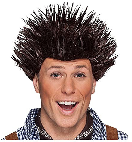 PAPSTAR NEU Perücke Unisex Kurzhaar, Igel in Stacheloptik, braun - mit Haarnetz