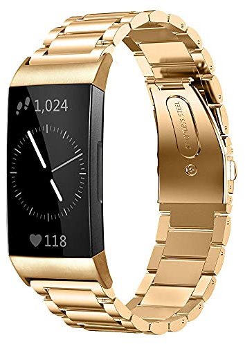 AISPORTS Kompatibel mit Fitbit Charge 3 Armband/Fitbit Charge 4 Armband Edelstahl für Damen Herren, Solides Verstellbares Sportarmband Metallschnallenarmband Ersatzarmband für Fitbit Charge 3/4