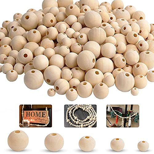 TAIANJI 500 Stück Runde Holzkugeln Runde Holzperlen Set Holzkugeln mit Loch basteln Natürliche Holzperlen,für DIY Handwerk Machen Herstellung Makramee(6, 8, 10, 12, 14mm)
