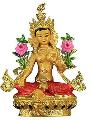 YGAKX Deko Buddha Figur für Wohnzimmer Das tibetisch-buddhistische Tantra-Vergoldung der tibetischen Buddhismus-Statue der Grünen Tara-Figur des Buddha