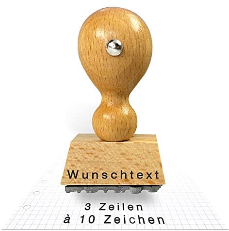 Betriebsausstattung24 Traditioneller Holzstempel inkl. Wunsch-Textplatte - bis zu 3 Zeilen Abdruckmaße: 25 x 12 mm - Stempel aus Naturholz - Buchenholz