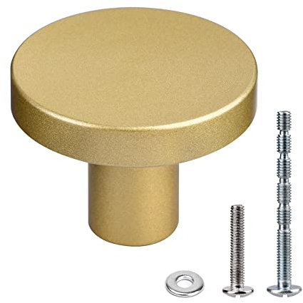 WEAVERBIRD 10 Stück Möbelknopf Gold Schrankknöpfe,Sandgestrahltes Gold Griffe Rund 30mm Hardware Aluminiumlegierung Einlochiger Kleiner für die Schranktüren mit Schrauben