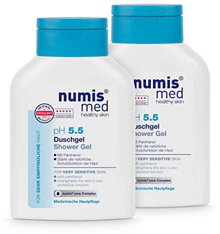numis med Duschgel ph 5.5 2er Pack - Hautberuhigendes Shower Gel für sehr empfindliche & sensible Haut - vegane Hautpflege ohne Silikone, Parabene & Mineralöl - Showergel (2x 200 ml)