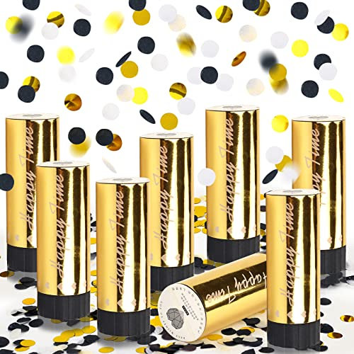 8 Stück Konfetti Kanonen, Konfetti Poppers Sticks Biologisch Abbaubar, Party Papierkanonen Shooter für Hochzeit, Geburtstag, Jubiläum, Partyzubehör, Dekoration (Gold)