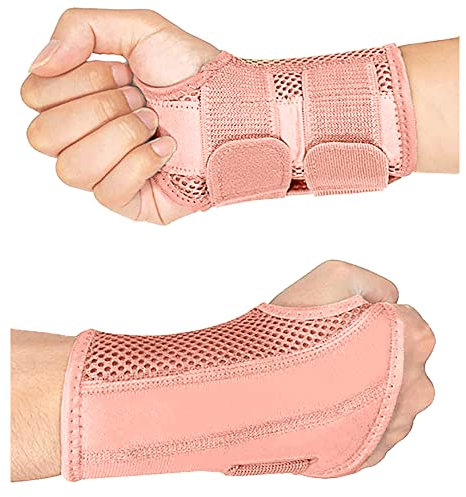 HYCOPROT Handgelenkstütze mit Metallschiene,Verstellbare Atmungsaktive Handgelenkschiene,Handgelenkbandage Für Verstauchungen, RSI, Arthritis und Sehnenscheidenentzündung (S/M, Rosa,Rechte)