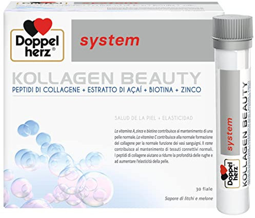 Doppelherz system KOLLAGEN BEAUTY - Integratore Alimentare per la Pelle con Peptidi di Collagene, Estratto di Açai, Biotina, Vitamina A, C, E, Zinco, Rame - 30 Fiale