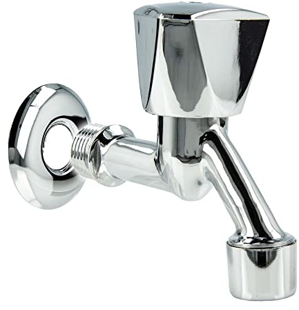 tecuro Auslaufventil mit Haubengriff 1/2 Zoll, mit Strahregler, Wandrosette, Dichtband, Messing hochglanzverchromt - 22785-DW