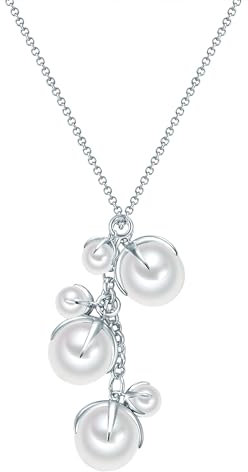 Lulu Jane Damen Perlenhalskette Messing silber rund Muschelkernperle 6,0-12,0 mm weiß Ankerkette