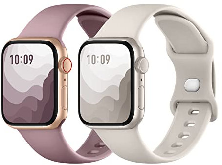 Suitisbest 2er Stück Armband Kompatibel mit Apple Watch Armband 38mm 40mm 41mm 42mm, Silikon Armbänder mit Druckverschluss für Apple Watch 10 9 8 SE 7 6 5 4 3 2 1, Polarstern/Rauchlila