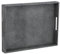 HofferRuffer Rectangle Serving Tray with Hole Handles for Coffee Table, Breakfast, Tea, Food, Butler - Countertop, Kitchen, Vanity Serve Tray, 16.2 x 12.2 x 2 inches, Faux Leather Tray (Dark Grey)