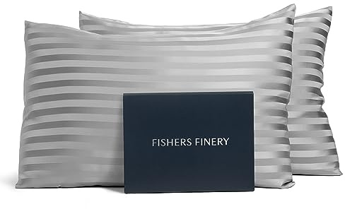 Fishers Finery Kissenbezug aus 100 % reiner Maulbeerseide, 25 mm, grau gestreift, Standard, 2er-Pack