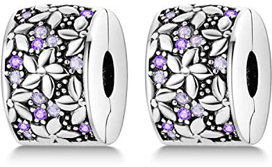 Parmuz Clip Spacer Charm for Bracelet 925 Sterling Silver Pave Lock Stopper Charm Bracelet Beads Pink Daisy Butterfly Cubic Zirconia Openable Beads Jewelry Gift for Woman
