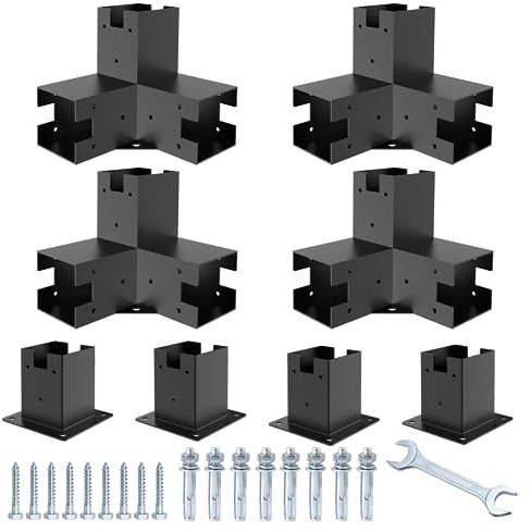 Likeem Kit de pergola, supports robustes de calibre 12 pour pergola de 15,2 x 15,2 cm, kit de support surélevé en bois comprenant 4 supports d'épaules et 4 bottes pour pergola de 15,2 x 15,2 cm (réels
