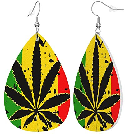 Kunstleder Ohrringe Weed Cannabis Rasta Für Frauen Teardrop Drop Dangle Ohrringe Schmuck Geschenk, Einheitsgröße, Leder Polyvinylchlorid