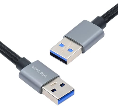 CY Cable USB 3.0 Type-A Male to USB3.0 A Male Silver 5Gbps for Disk SSD Camera Data 30cm