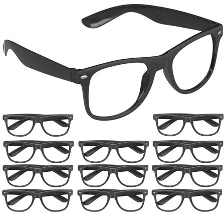 Relaxdays Partybrille 12er Set, für Partys, Karneval und Festivals, aus Kunststoff, Nerdbrillen ohne Gläser, schwarz