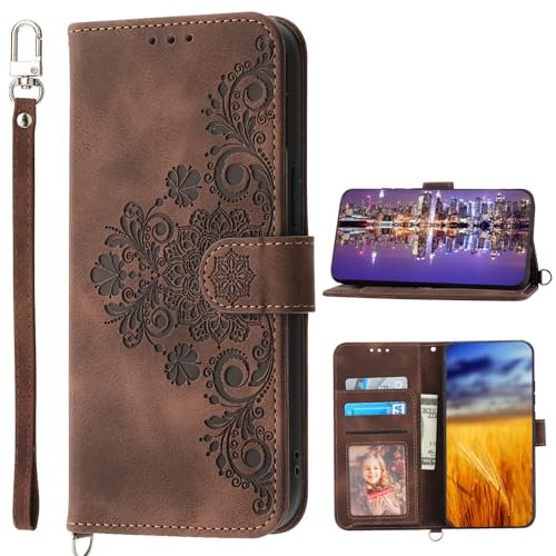 Baifu Brieftasche Hülle für Sharp Aquos R6, Handyhülle mit Ständer und Handschlaufe, Kartenhalter Tasche für Sharp Aquos R6-Braun