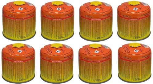 8x 300g Elico Schraubkartusche Universalgewinde 7/16 Gaskartuschen Ventilkartusche EN 417 Gewinde Ventil Bunsenbrenner Butan Propan Mix Campingkocher Gaskocher Gasheizung Lötbrenner