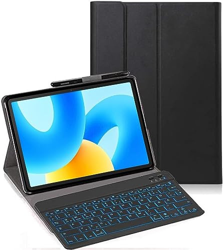 YHFZR Tastatur Hülle für Amazon Fire HD 10 Zoll 2023/2021, [Deutsches QWERTZ] Slim Hülle mit 7 Farben Beleuchtung Kabellose Tastatur mit Schützhülle für Amazon Fire HD 10 Zoll 2023/2021, Schwarz