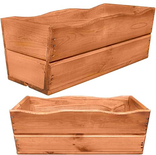 YOURSGARTEN® Jardinera de madera de pino, ideal para jardín y terraza, ya montada, color: teca, grande, 44 cm