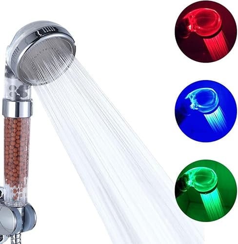 Comely Alcachofa de Ducha Ionica de Alta Presiòn, Mango Ducha Alcachofa de la Ducha 3 Colores Cambio de Temperatura Control Spa Filtro Grifo ABS Cromado Para Baño