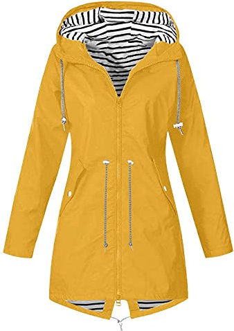 Regenjacke Damen Einfarbig Wasserdichte Softshelljacke Gefüttert mit Gestreift Stanzjacke Atmungsaktive Übergangsjacke Frühling Herbst Leichte Kapuzenjacke Reißverschluss Outdoorjacke S-5XL