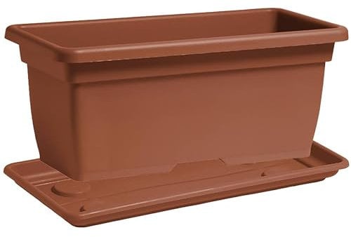 Nicoli vaso fioriera da esterno 80 cm 100 cm in polietilene, con sottovaso, per piante o fiori, vaso rettangolare per balcone, giardino, terrazzo, (Cotto, 100 cm 100x45x40)